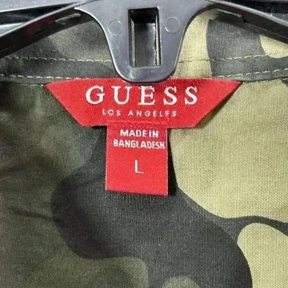 Guess Shirt Mens Size Large Green Frankie Camo Button Up Cotton Casual - Picture 5 of 9